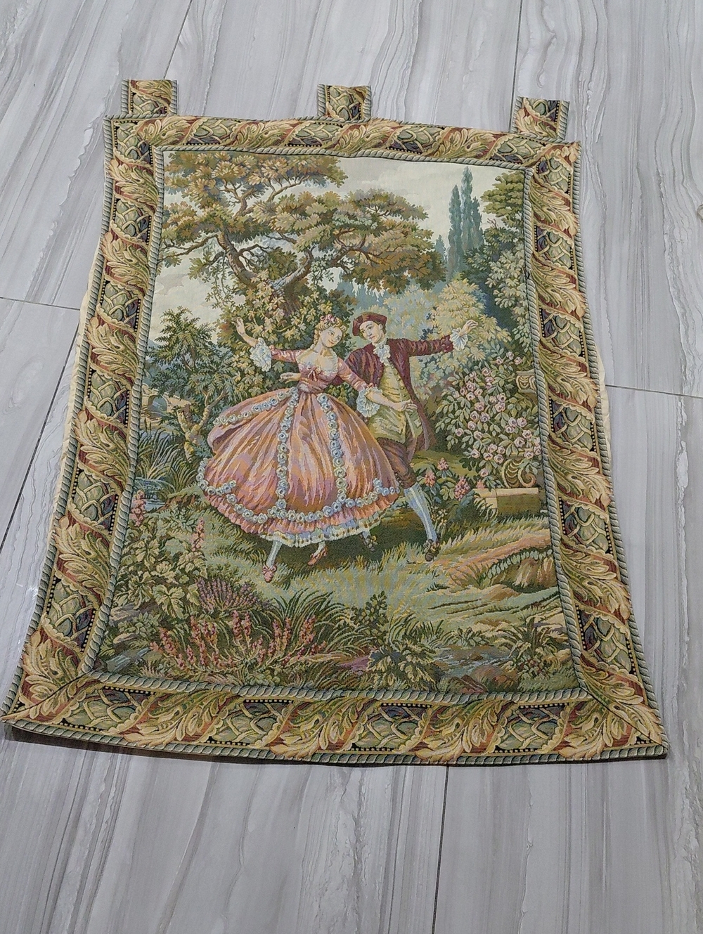 Vintage Style Pink & Green Scenic Tapestry Wall Hanging